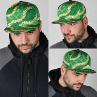 Green Palaka Hawaii Mele Kalikimaka Snapback Cap Ohia Lehua Monstera Puakenikeni Lei - Polynesian Pride