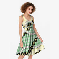 Green Palaka Hawaii Midi Dress Kukui Nut Pikake Lei Hawaiian Tapa Pattern - Polynesian Pride