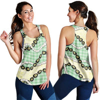 Green Palaka Hawaii Women Racerback Tank Kukui Nut Pikake Lei Hawaiian Tapa Pattern LT14 - Polynesian Pride
