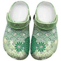 Green Palaka Japanese Traditional Clogs Shoes Asanoha Seigaiha Sakura Motif - Polynesian Pride