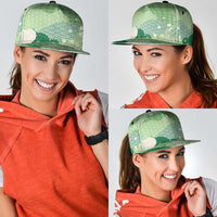 Green Palaka Japanese Traditional Snapback Cap Asanoha Seigaiha Sakura Motif - Polynesian Pride