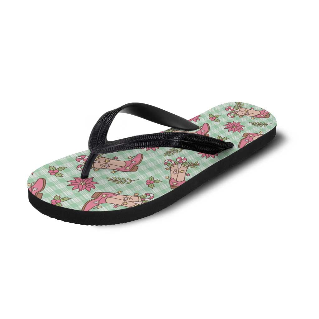 Green Paniolo Palaka Hawaiian Cowgirl Christmas Flip Flops - Polynesian Pride