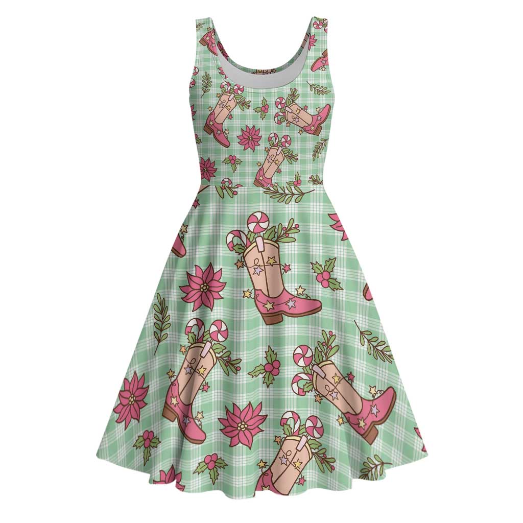 Green Paniolo Palaka Hawaiian Cowgirl Christmas Midi Dress - Polynesian Pride