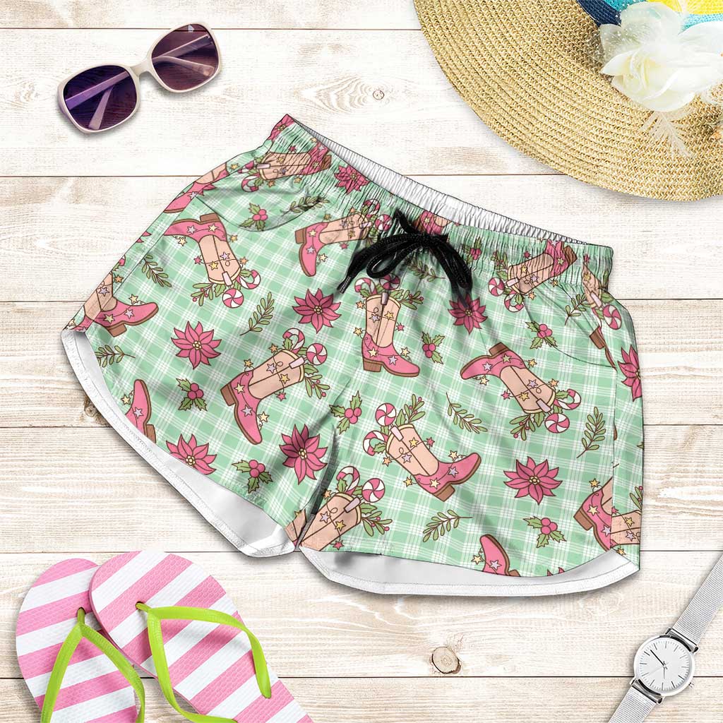 Green Paniolo Palaka Hawaiian Cowgirl Christmas Shorts for Women - Polynesian Pride