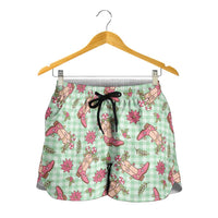 Green Paniolo Palaka Hawaiian Cowgirl Christmas Shorts for Women - Polynesian Pride