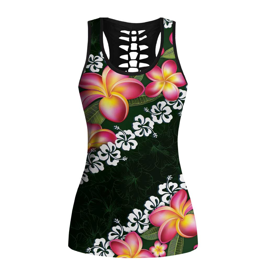Green Polynesia Hollow Tank Top Plumeria With Hibiscus Pattern Tropical Vibes LT14 Female Green - Polynesian Pride