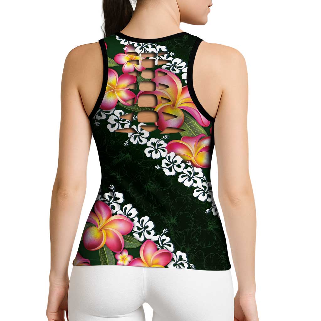 Green Polynesia Hollow Tank Top Plumeria With Hibiscus Pattern Tropical Vibes LT14 - Polynesian Pride