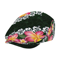 Green Polynesia Jeff Hat Plumeria With Hibiscus Pattern Tropical Vibes - Polynesian Pride