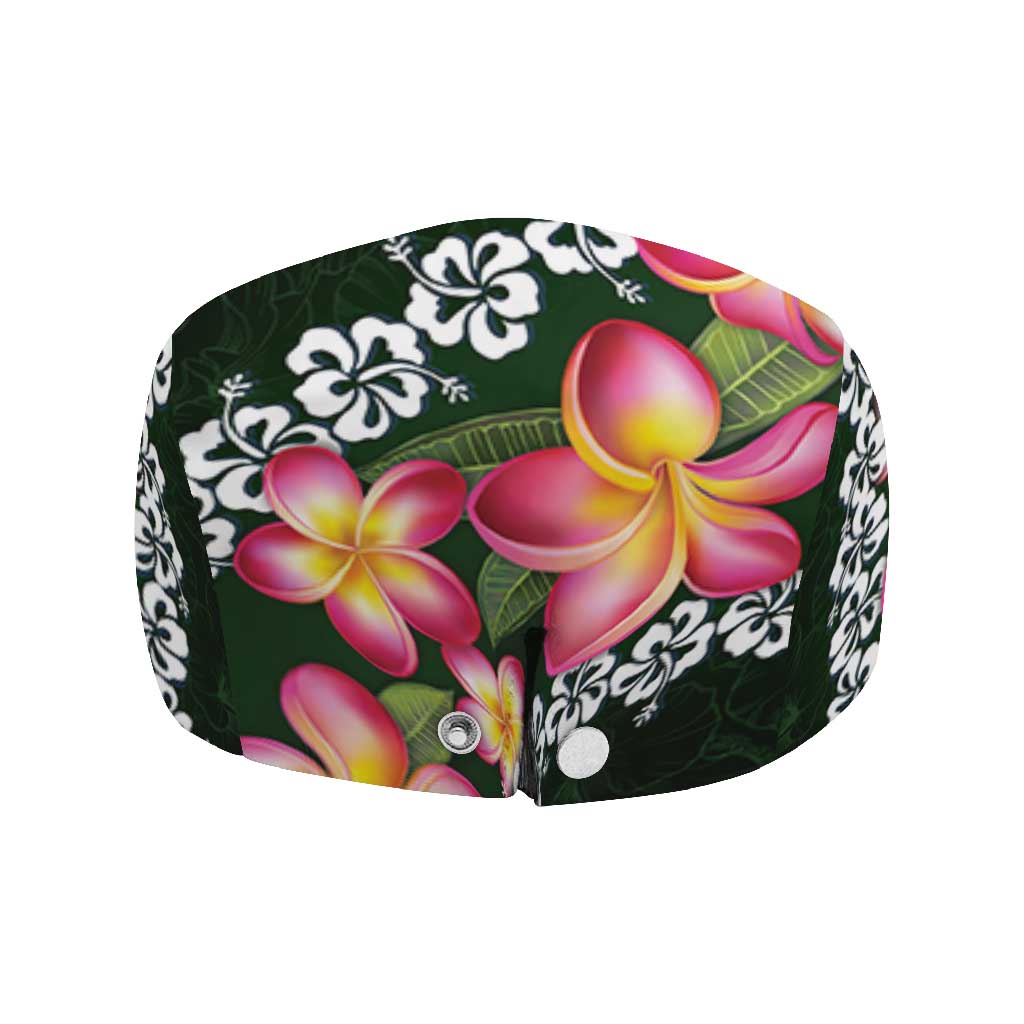 Green Polynesia Jeff Hat Plumeria With Hibiscus Pattern Tropical Vibes - Polynesian Pride