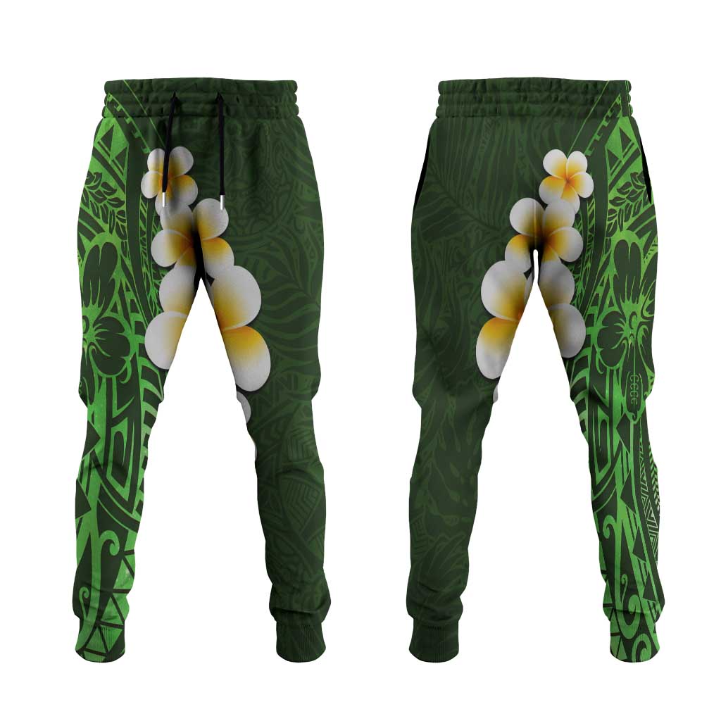 Green Polynesia Jogger Pants Plumeria Tropical Leaves With Galaxy Polynesian Art - Polynesian Pride