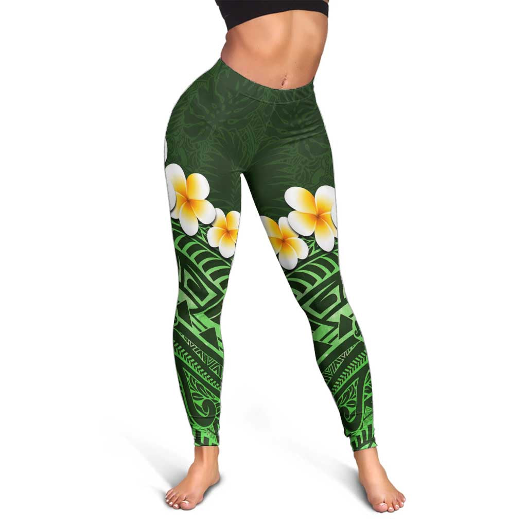 Green Polynesia Leggings Plumeria Tropical Leaves With Galaxy Polynesian Art - Polynesian Pride