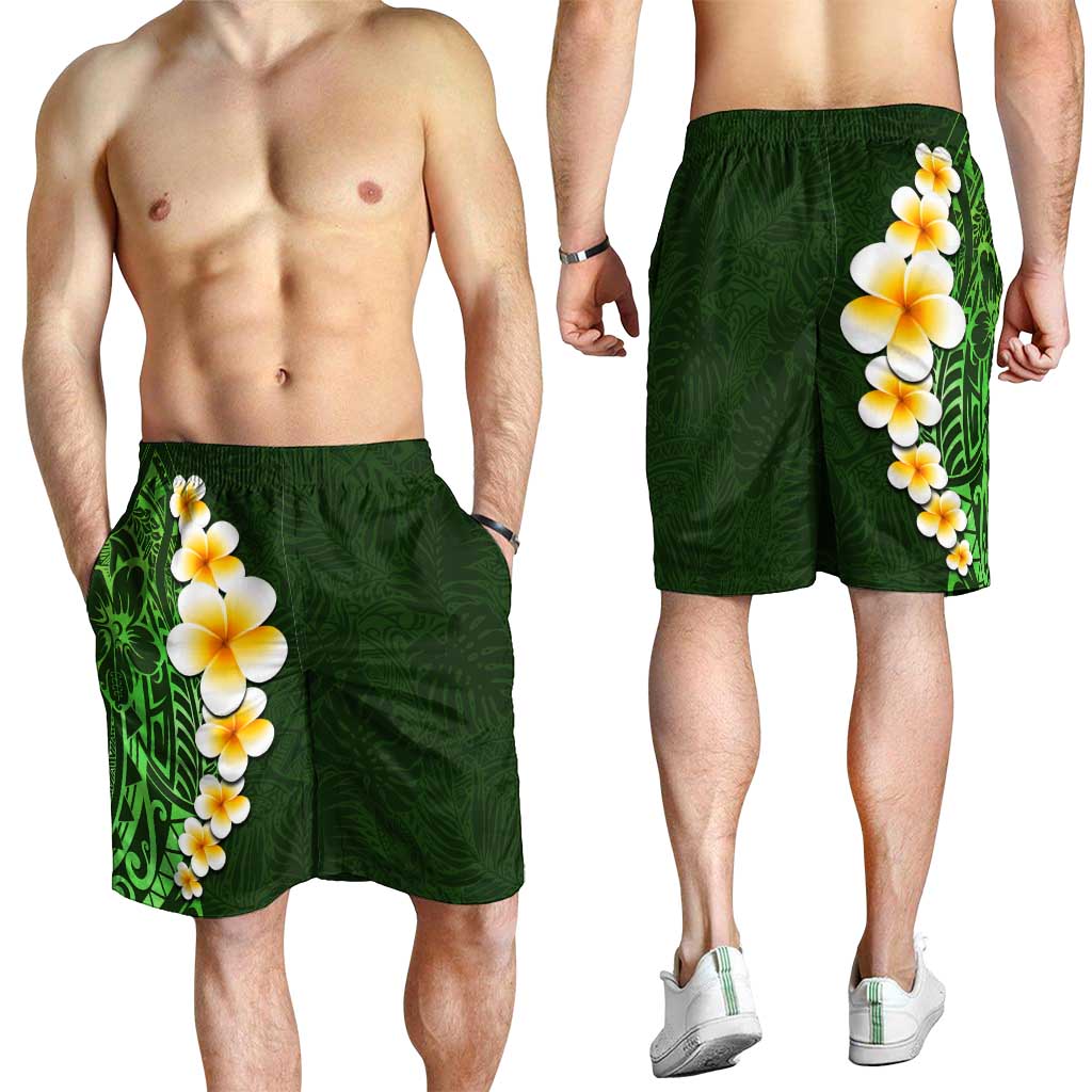 Green Polynesia Shorts for Men Plumeria Tropical Leaves With Galaxy Polynesian Art LT14 - Polynesian Pride