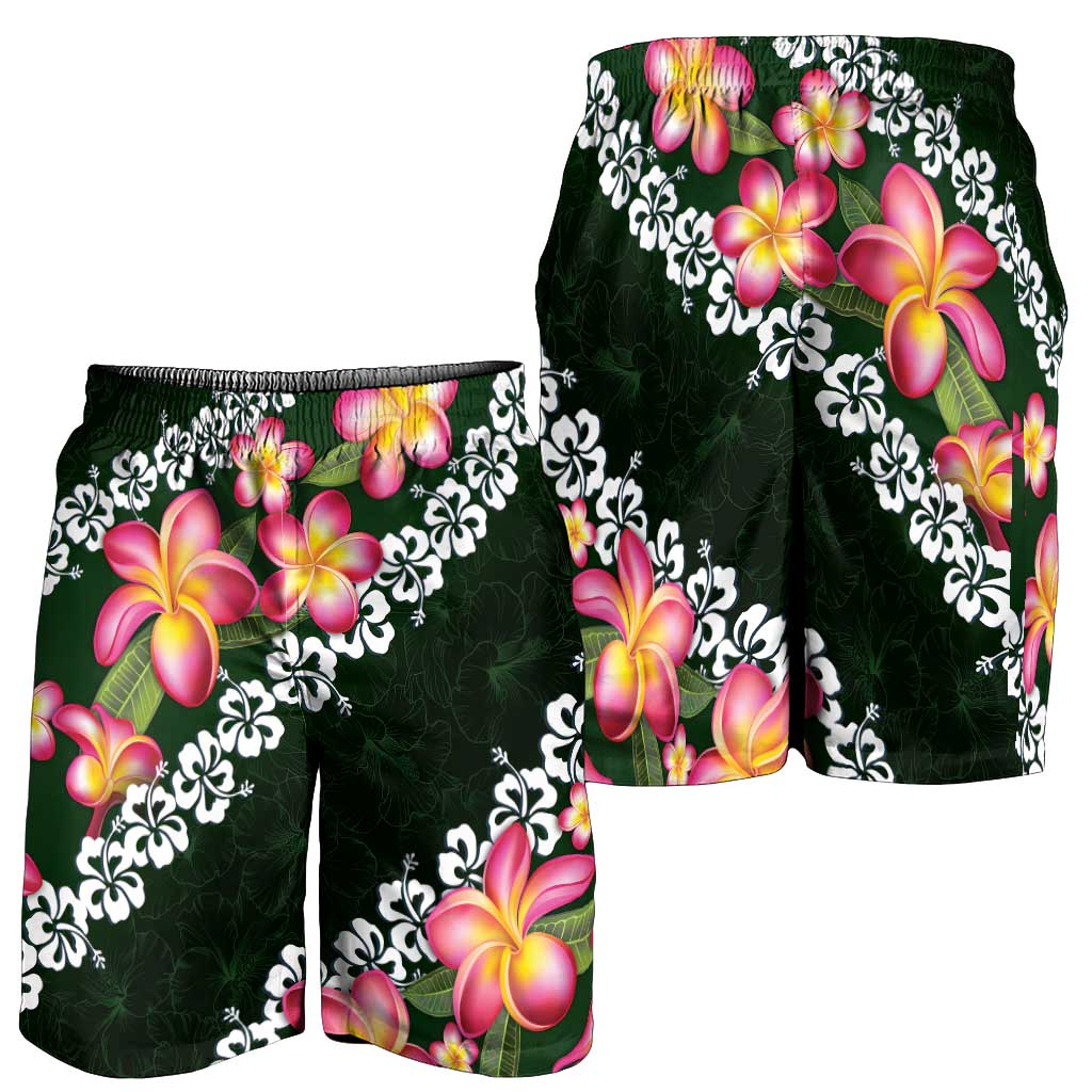 Green Polynesia Shorts for Men Plumeria With Hibiscus Pattern Tropical Vibes LT14 - Polynesian Pride