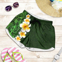 Green Polynesia Shorts for Women Plumeria Tropical Leaves With Galaxy Polynesian Art LT14 Green - Polynesian Pride
