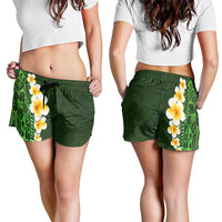 Green Polynesia Shorts for Women Plumeria Tropical Leaves With Galaxy Polynesian Art LT14 - Polynesian Pride