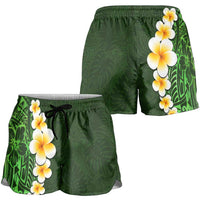 Green Polynesia Shorts for Women Plumeria Tropical Leaves With Galaxy Polynesian Art LT14 - Polynesian Pride