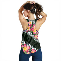 Green Polynesia Women Racerback Tank Plumeria With Hibiscus Pattern Tropical Vibes - Polynesian Pride