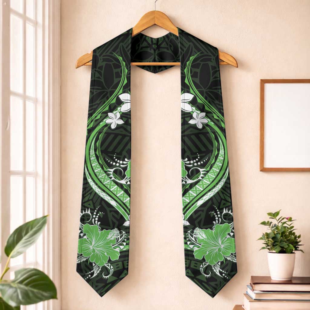 Green Polynesian Pattern With Tropical Flowers Graduation Stole LT05 One Size Green - Polynesian Pride