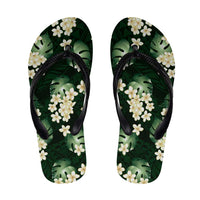 Green Tropical Hawaii Flip Flops Seamless Monstera Plumeria Hawaiian Pattern - Polynesian Pride