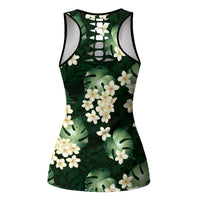 Green Tropical Hawaii Hollow Tank Top Seamless Monstera Plumeria Hawaiian Pattern - Polynesian Pride