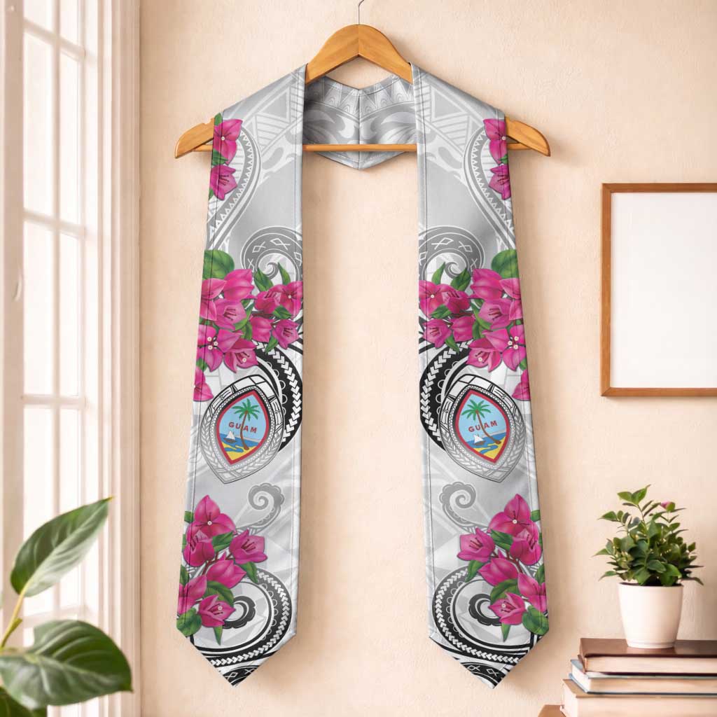 Guam Chamorro Graduation Stole Curves Polynesian Tattoo Mix Bougainvillea LT05 One Size White - Polynesian Pride