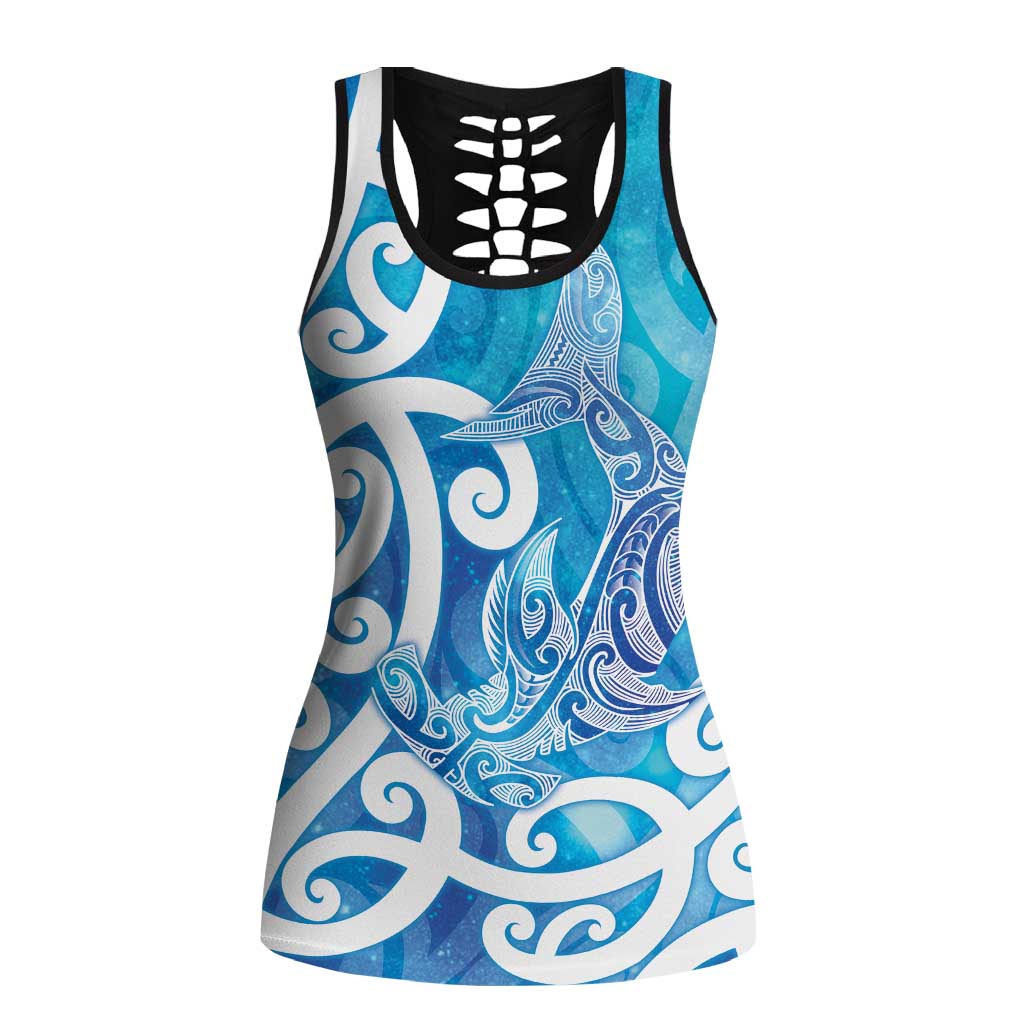Hammerhead Shark Tattoo New Zealand Hollow Tank Top Maori Galaxy Mangopare Pattern LT14 Female Turquoise - Polynesian Pride