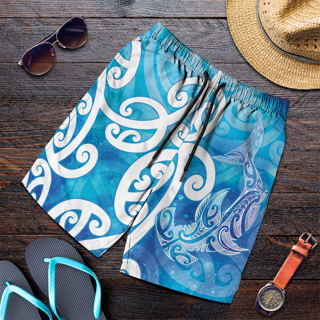 Hammerhead Shark Tattoo New Zealand Shorts for Men Maori Galaxy Mangopare Pattern LT14 Turquoise - Polynesian Pride