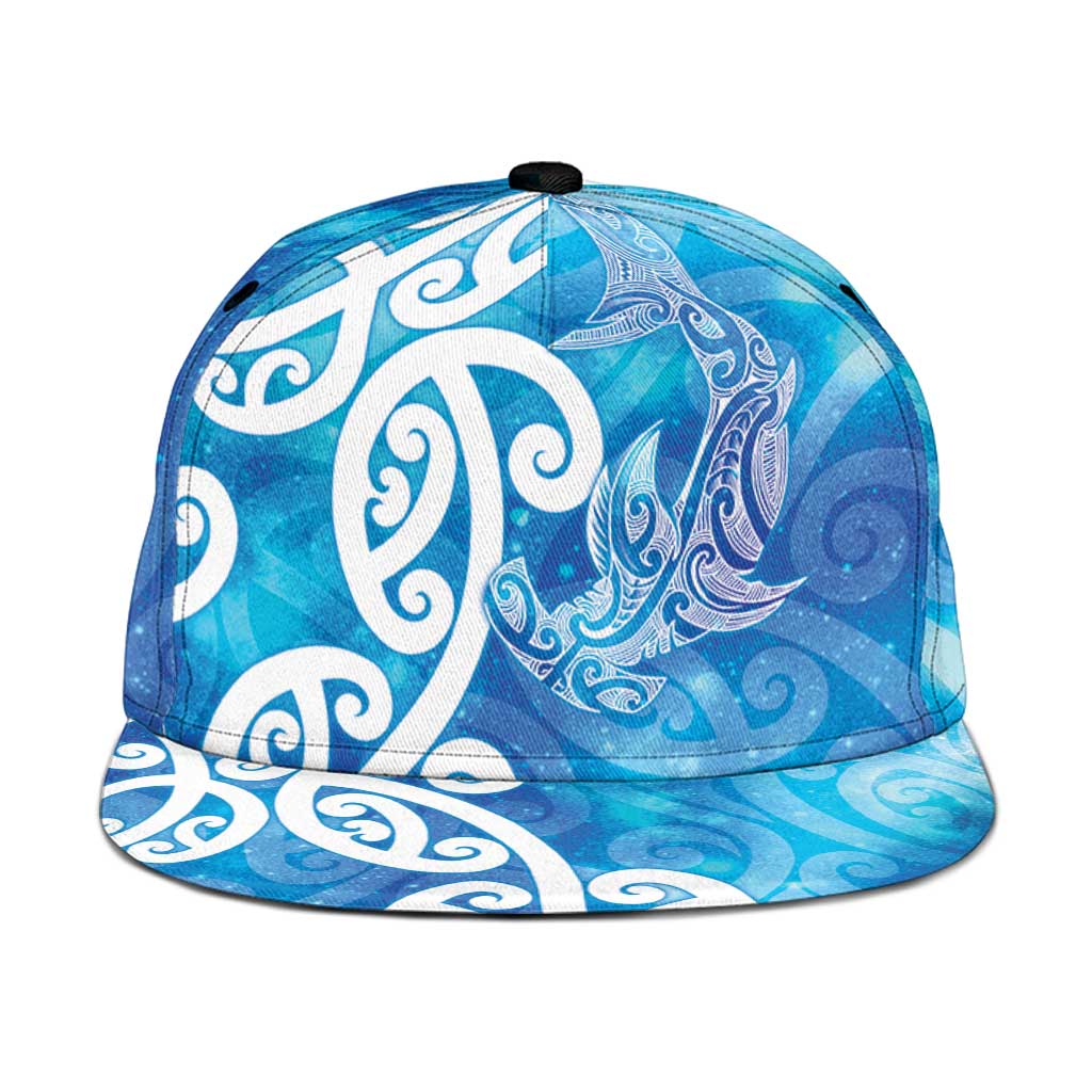 Hammerhead Shark Tattoo New Zealand Snapback Cap Maori Galaxy Mangopare Pattern LT14 One Size Turquoise - Polynesian Pride