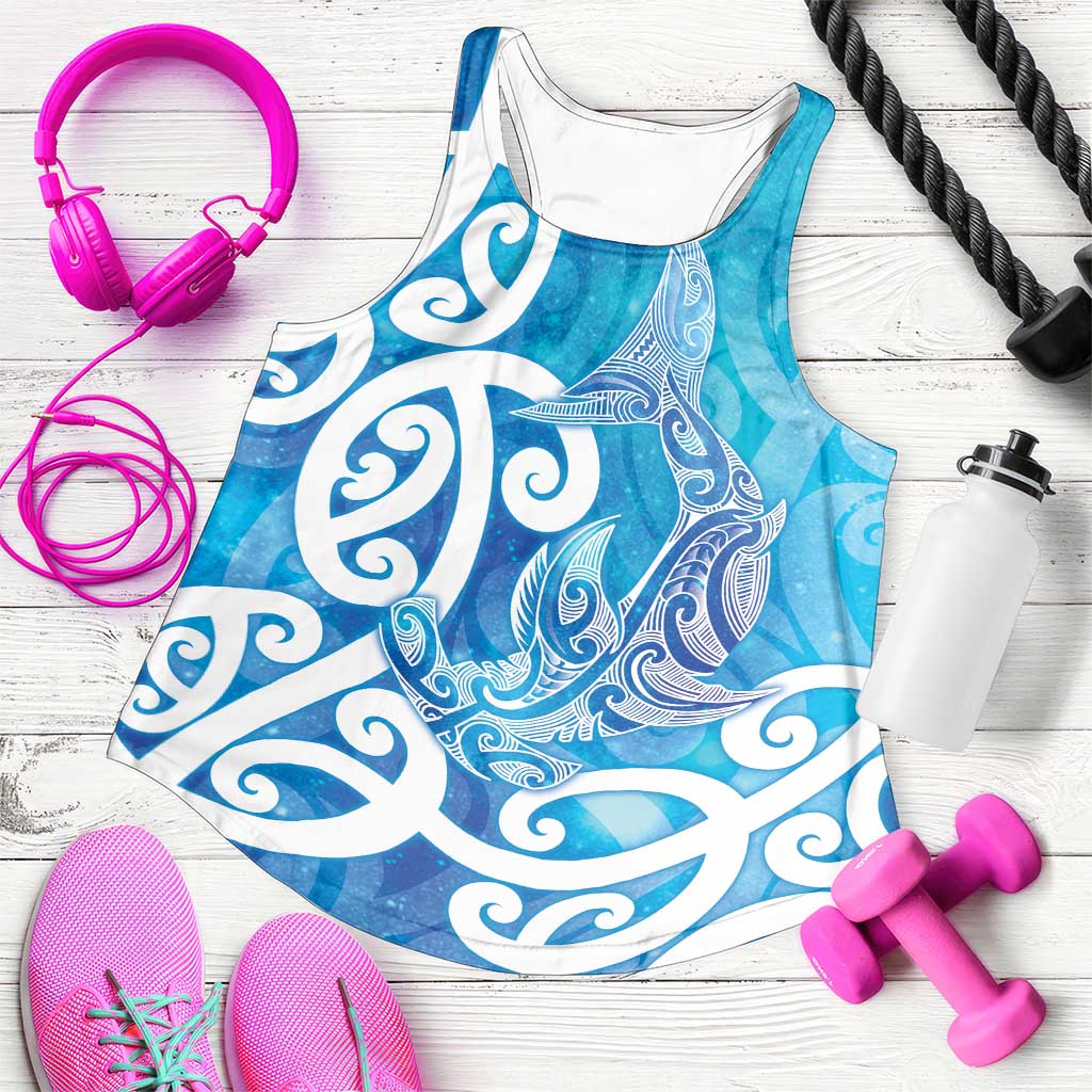 Hammerhead Shark Tattoo New Zealand Women Racerback Tank Maori Galaxy Mangopare Pattern LT14 Turquoise - Polynesian Pride