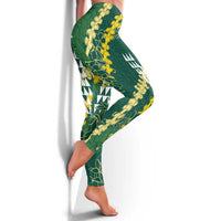 Hawaii Aloha Kakau Leggings Green Puakenikeni and Maile Lei Twist