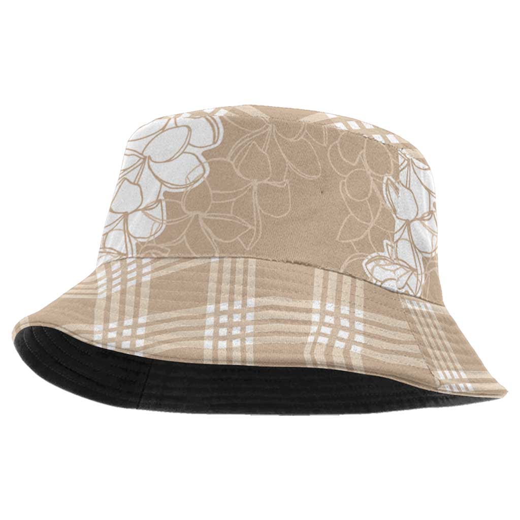 Hawaii Aloha Plumeria Lei Beige Palaka Bucket Hat - Polynesian Pride