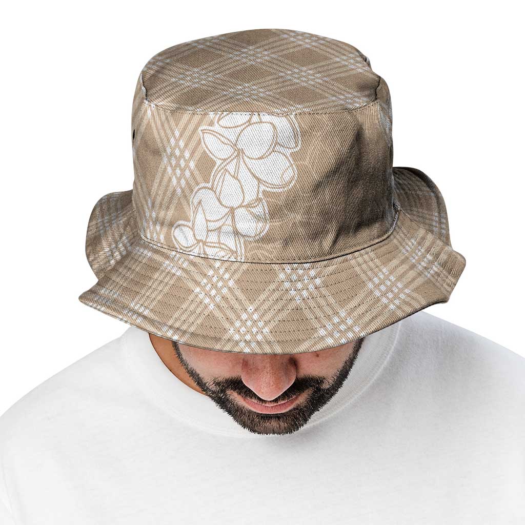 Hawaii Aloha Plumeria Lei Beige Palaka Bucket Hat - Polynesian Pride