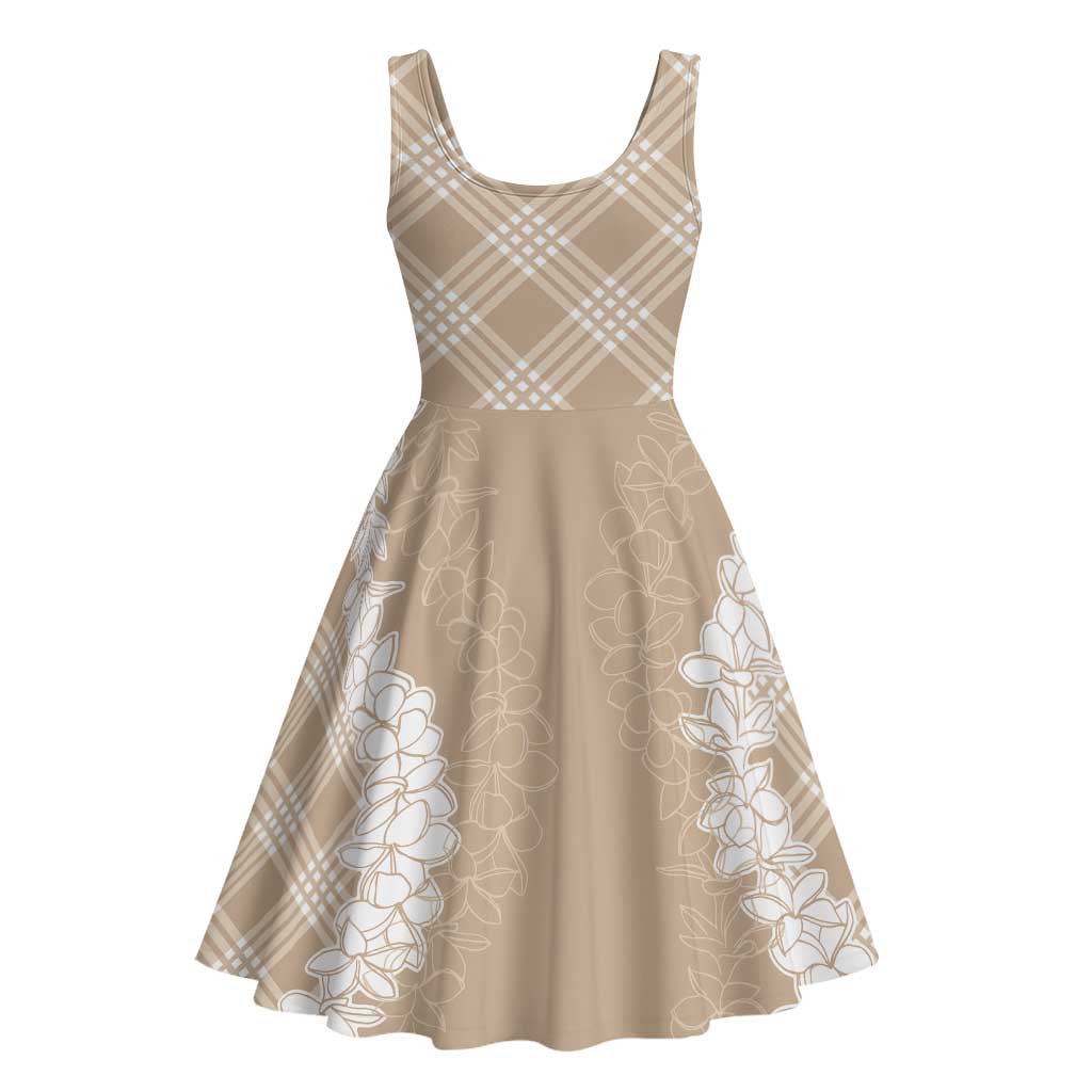 Hawaii Aloha Plumeria Lei Beige Palaka Midi Dress - Polynesian Pride