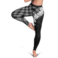 Hawaii Aloha Plumeria Lei Black Palaka Leggings - Polynesian Pride