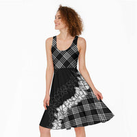 Hawaii Aloha Plumeria Lei Black Palaka Midi Dress - Polynesian Pride