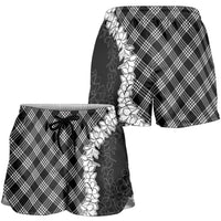 Hawaii Aloha Plumeria Lei Black Palaka Shorts for Women - Polynesian Pride
