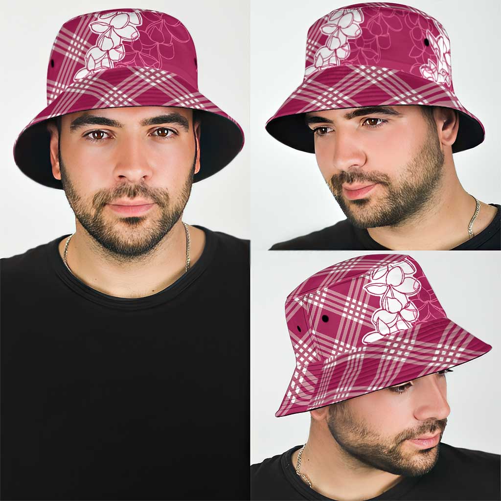 Hawaii Aloha Plumeria Lei Fuschia Palaka Bucket Hat - Polynesian Pride