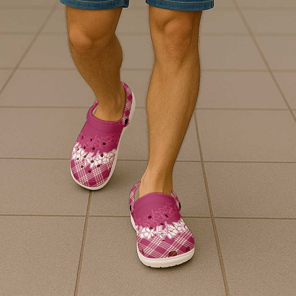 Hawaii Aloha Plumeria Lei Fuschia Palaka Clogs Shoes - Polynesian Pride