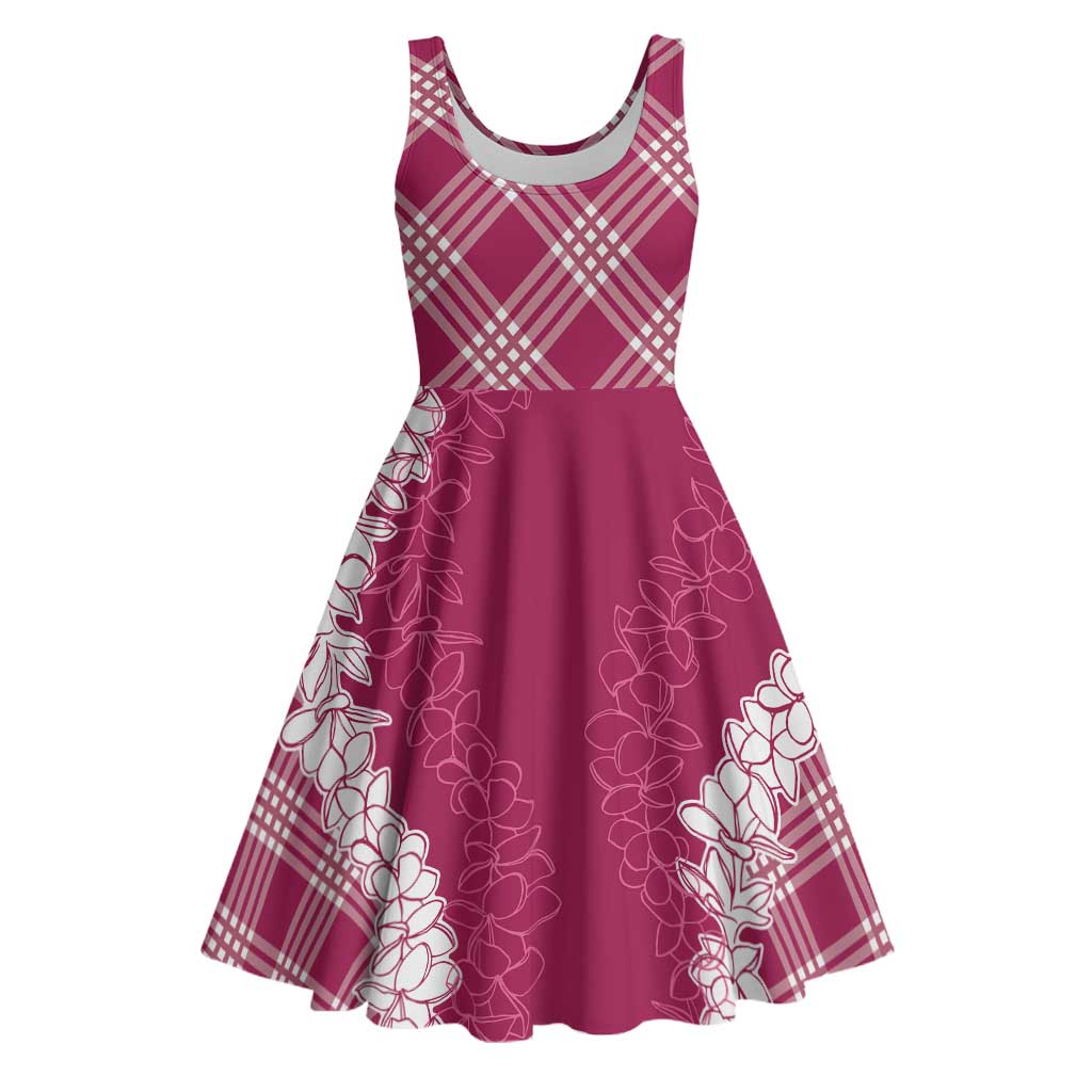 Hawaii Aloha Plumeria Lei Fuschia Palaka Midi Dress - Polynesian Pride