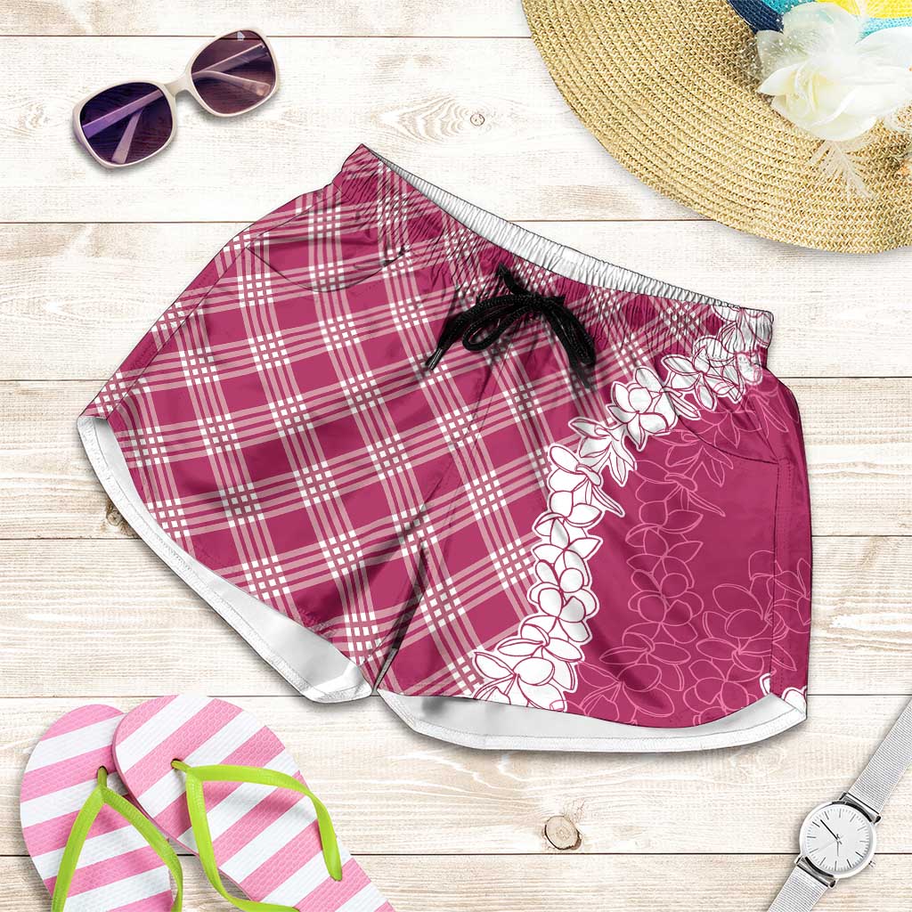 Hawaii Aloha Plumeria Lei Fuschia Palaka Shorts for Women - Polynesian Pride