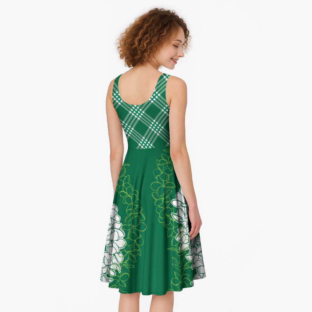 Hawaii Aloha Plumeria Lei Green Palaka Midi Dress - Polynesian Pride