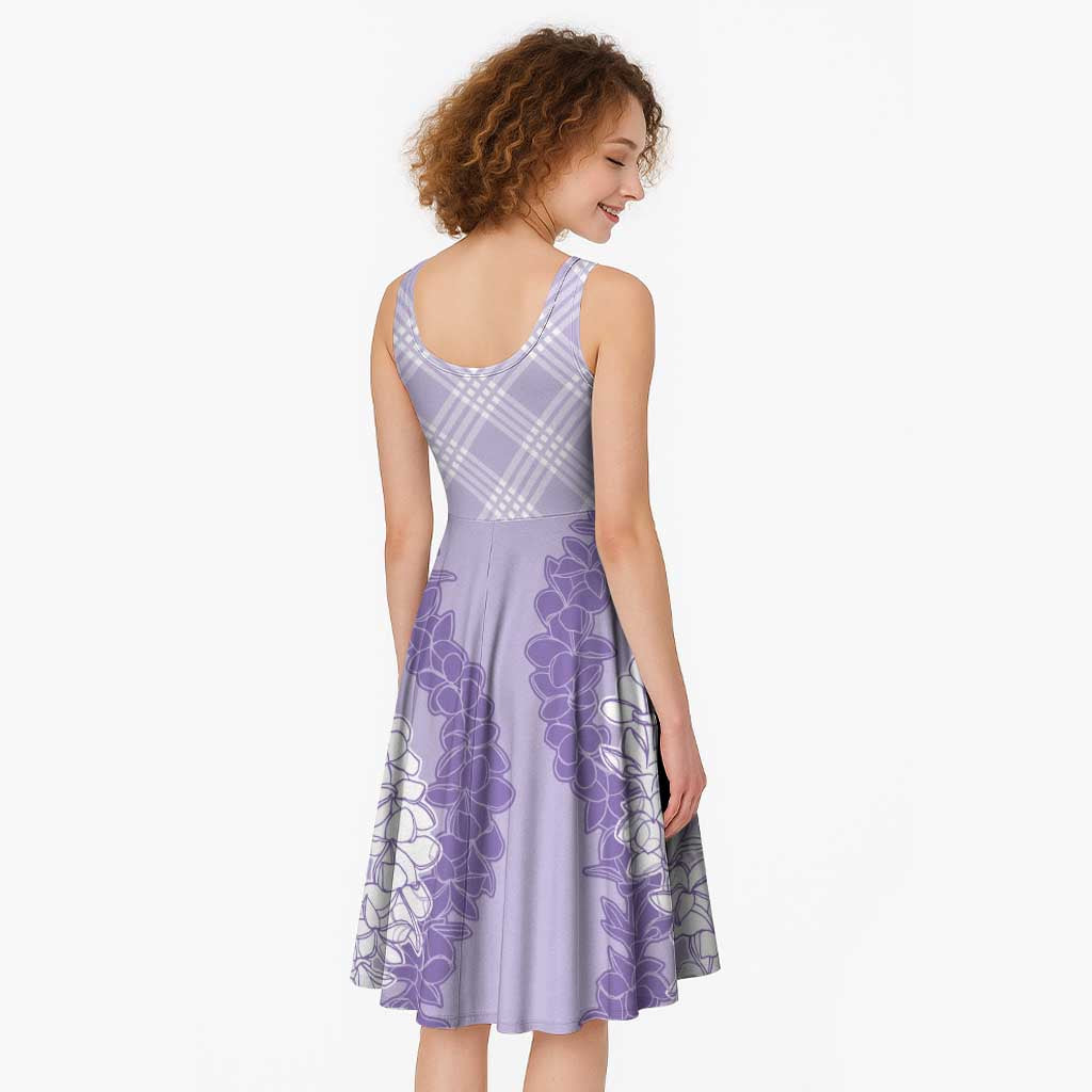 Hawaii Aloha Plumeria Lei Lavender Palaka Midi Dress - Polynesian Pride
