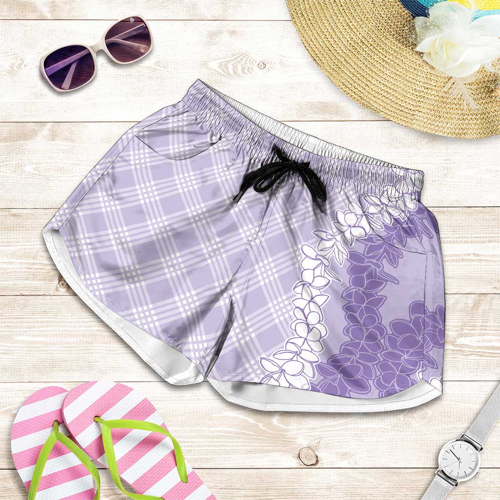 Hawaii Aloha Plumeria Lei Lavender Palaka Shorts for Women LT7 Lavender - Polynesian Pride