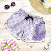 Hawaii Aloha Plumeria Lei Lavender Palaka Shorts for Women LT7 Lavender - Polynesian Pride