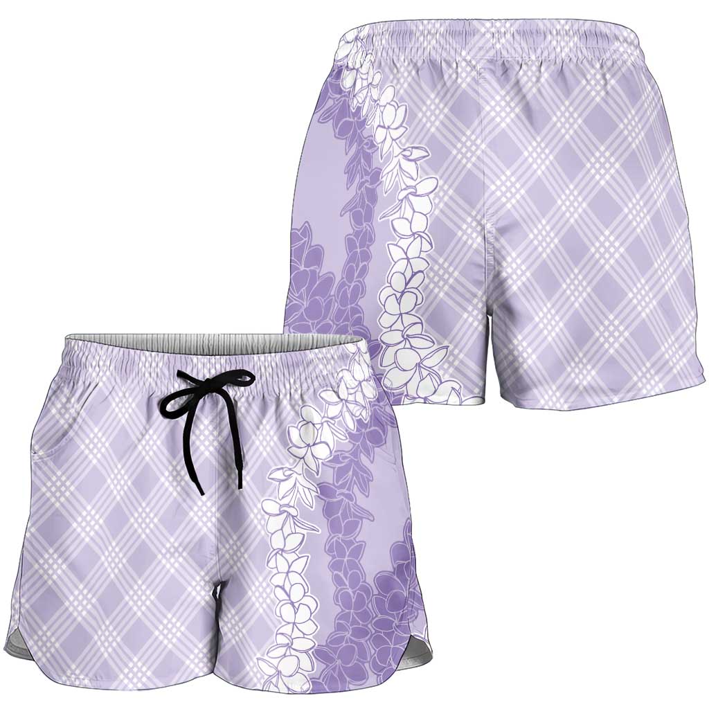 Hawaii Aloha Plumeria Lei Lavender Palaka Shorts for Women LT7 - Polynesian Pride