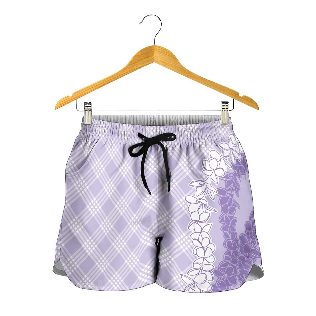 Hawaii Aloha Plumeria Lei Lavender Palaka Shorts for Women LT7 - Polynesian Pride