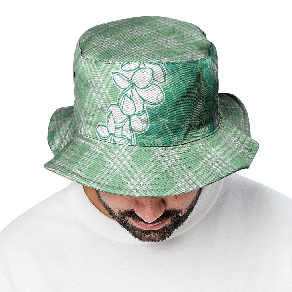 Hawaii Aloha Plumeria Lei Mint Palaka Bucket Hat - Polynesian Pride