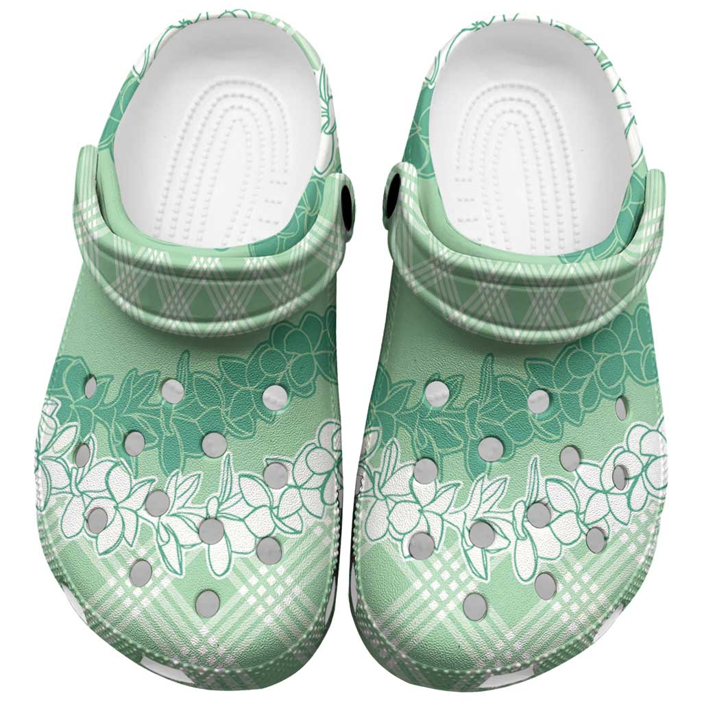 Hawaii Aloha Plumeria Lei Mint Palaka Clogs Shoes - Polynesian Pride