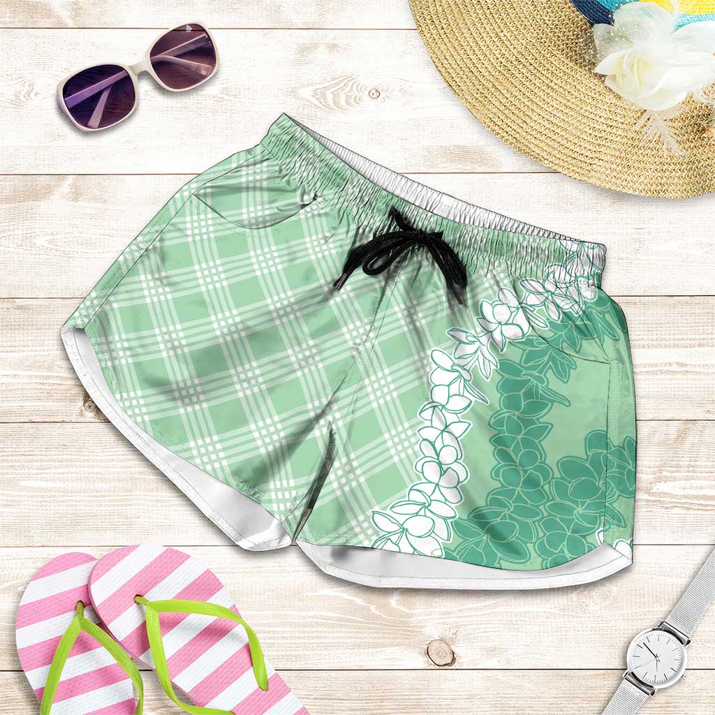 Hawaii Aloha Plumeria Lei Mint Palaka Shorts for Women LT7 Mint - Polynesian Pride
