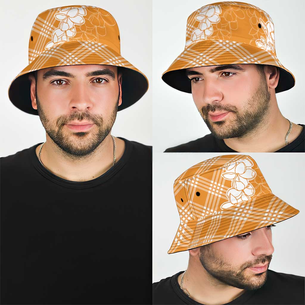 Hawaii Aloha Plumeria Lei Orange Palaka Bucket Hat - Polynesian Pride